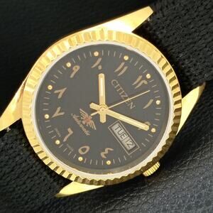 Vintage 1980 Citizen Automatic Mens Gold Watch W/daydate & Arabic accents
